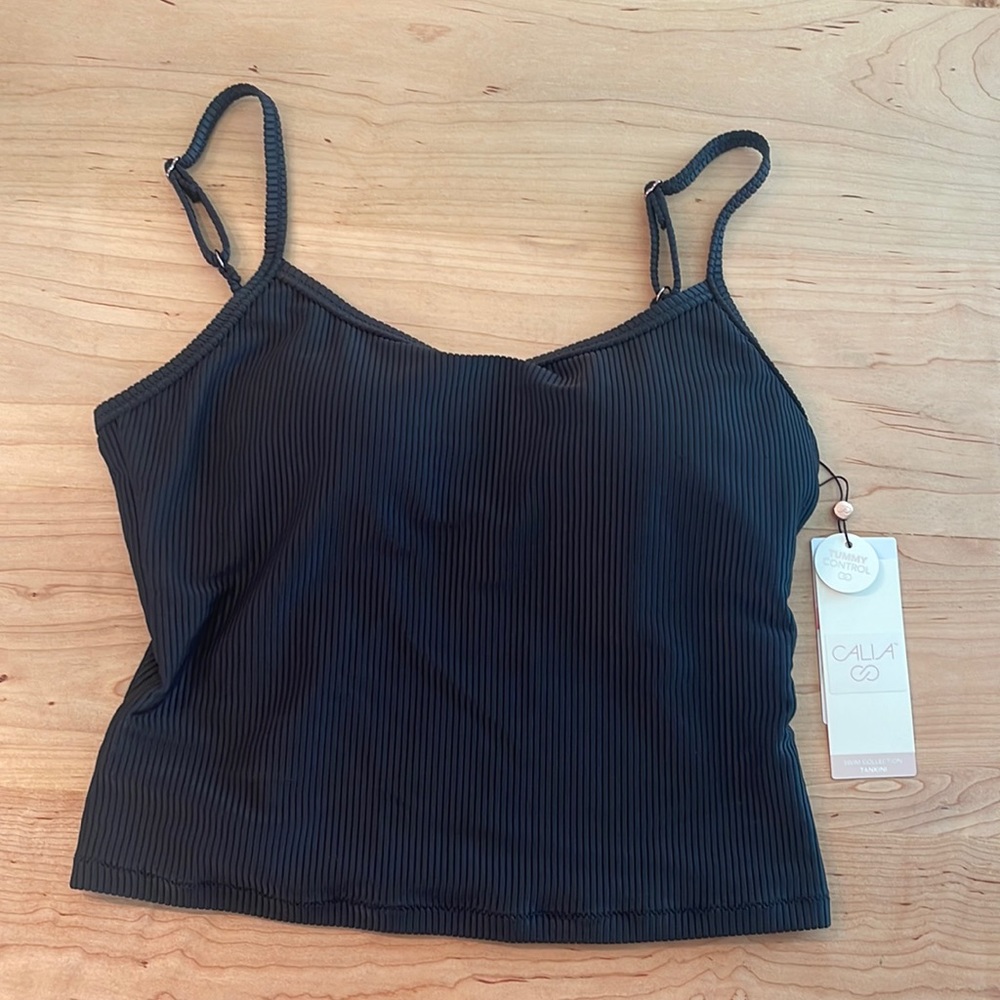 Women’s Calia Ribbed Tankini Top Pure Black